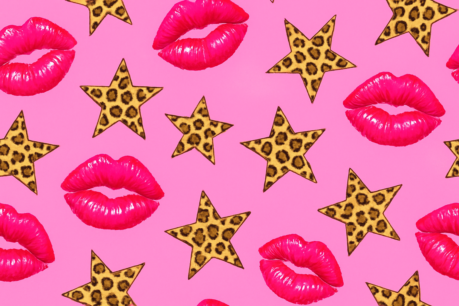 I want it to be a pink background with hot pink kisses and cheetah print stars